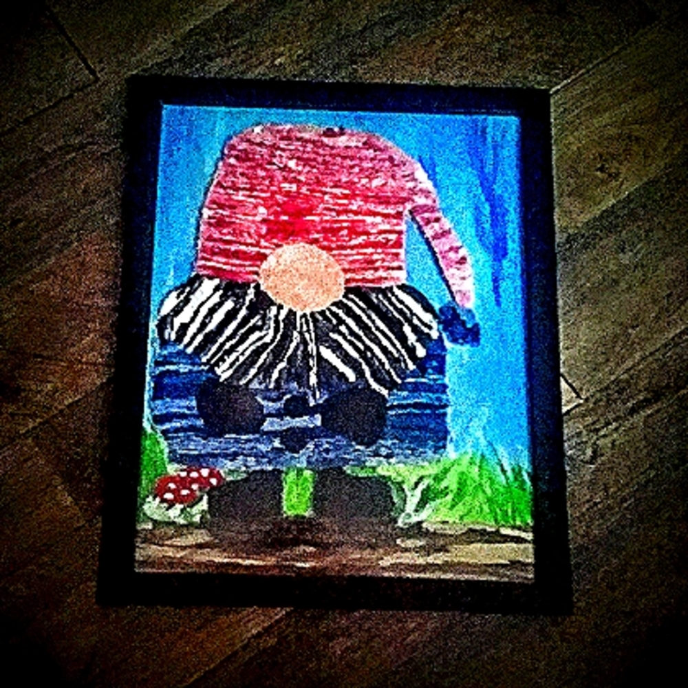 Embroidered Gnome on canvas